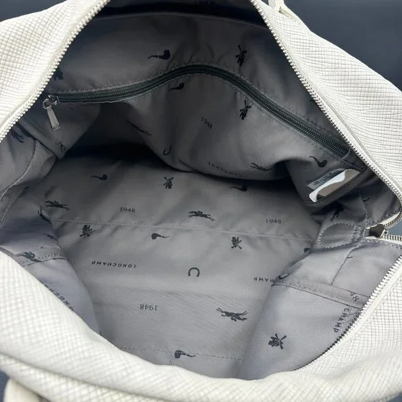 Longchamp Quadri Leather 2Way Crossbody Satchel Cream Off White EUC - Picture 6 of 7